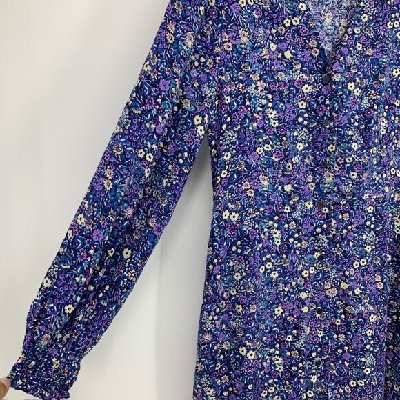 Uniqlo Dress Floral Print V Neck Button Down Front 3/4 Sleeve - Picture 6 of 12